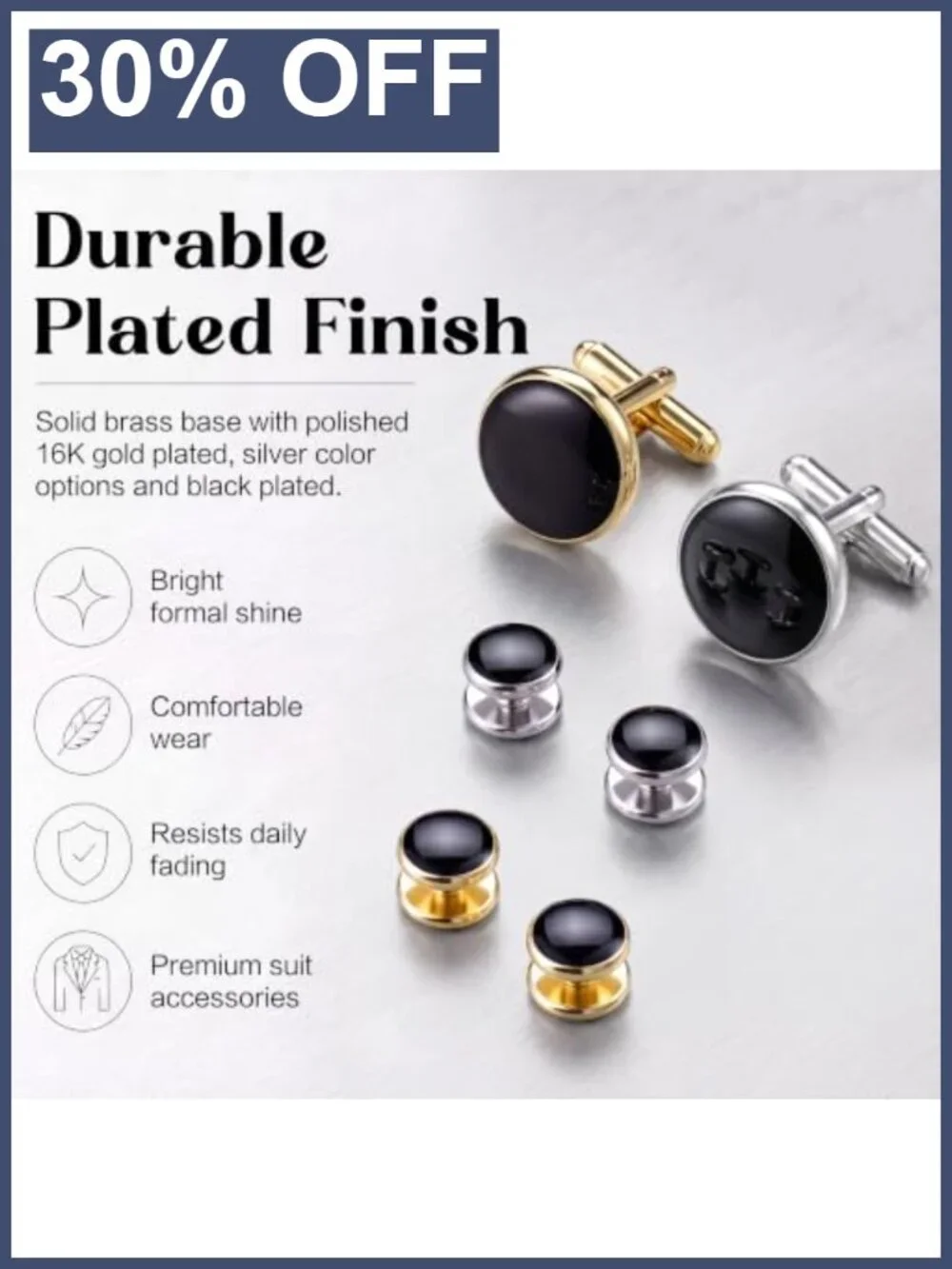 Tuxedo Cufflinks & Studs Set with Bow Tie, 16k Gold Plated Brass Formal